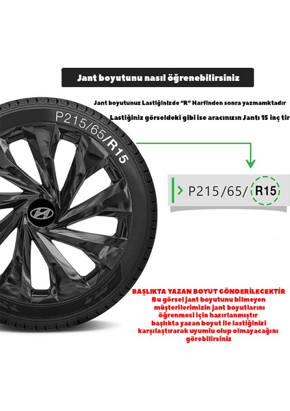 Hyundai I10 14 Inç Uyumlu Jant Kapağı Amblemli Piano Black 4 Adet 1 Takım 216