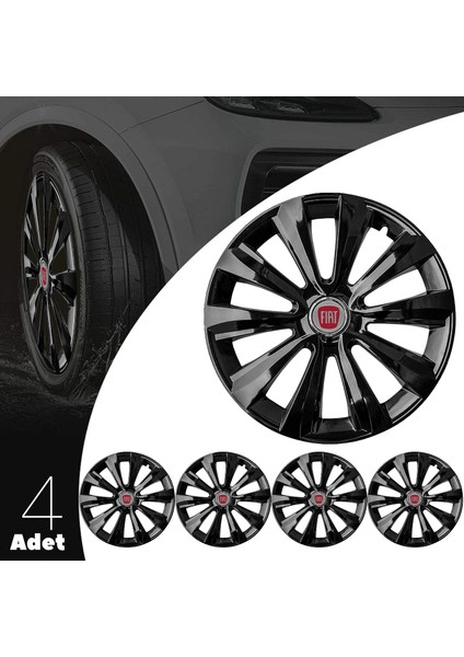 Fiat Egea 16 Inç Jant Kapağı Amblemli Piano Black 4'lü Takım 214