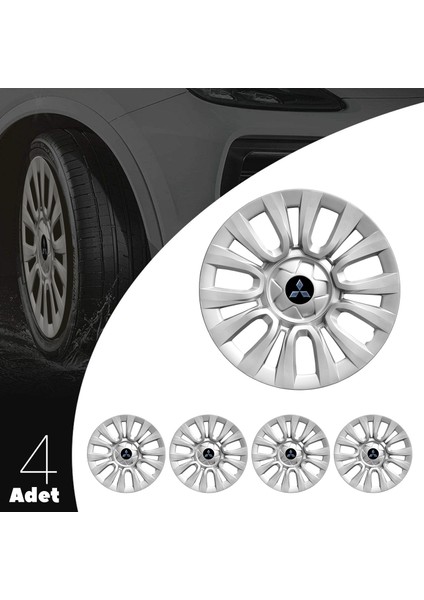 Mitsubishi Space Wagon 15 Inç Uyumlu Jant Kapağı Amblemli Gri 4'lü Takım 109