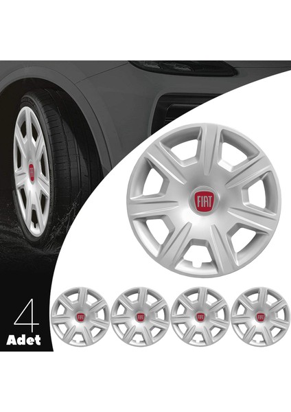 Fiat Punto 15 Inç Jant Kapağı Amblemli Gri 4'lü Set 142