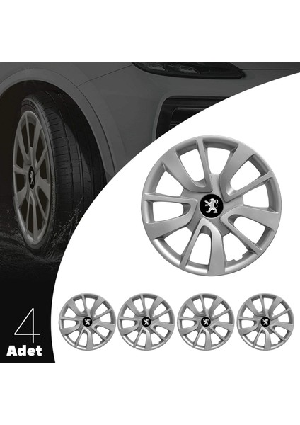 Peugeot 207 15 Inç Jant Kapağı Amblemli Gri 4 Adet 1 Takım 101