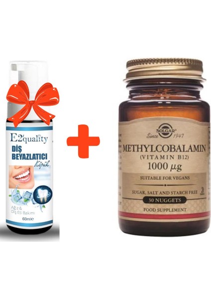 E2'quality Diş Beyazlatıcı Köpük + Solgar Methylcobalamin (B12) 1000 Mcg 30 Dilaltı Tableti