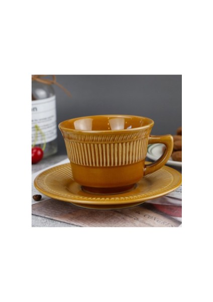 Çizgili Japon Tarzı Yaratıcı Retro Ins Net Kırmızı Seramik Kahve Fincanı ve Sunucusu Latte Kupası ve Daire( Yurt Dışından )