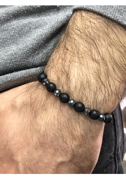 Erkek Bileklik Hematit Taş ve Onix Taş Özel Tasarım Bileklik