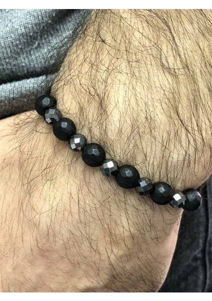 Erkek Bileklik Hematit Taş ve Onix Taş Özel Tasarım Bileklik