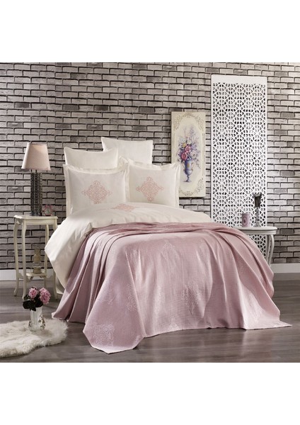 Ipekçe Home Damask Nakışlı 7 Parça Gelin Seti Pudra