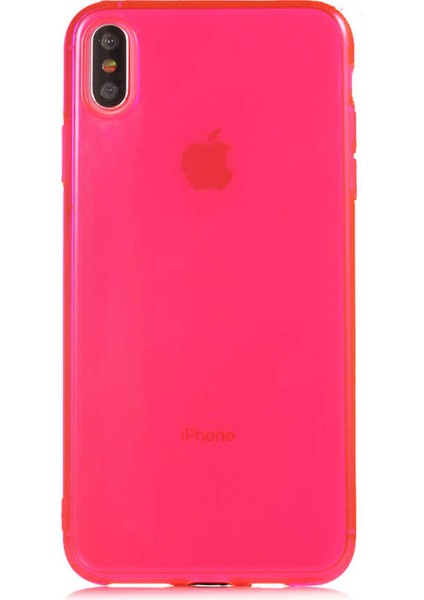 Apple iPhone Xs Max Kapak Kamera Korumalı Neon Renkli Silikon Kılıf - Neon Pembe