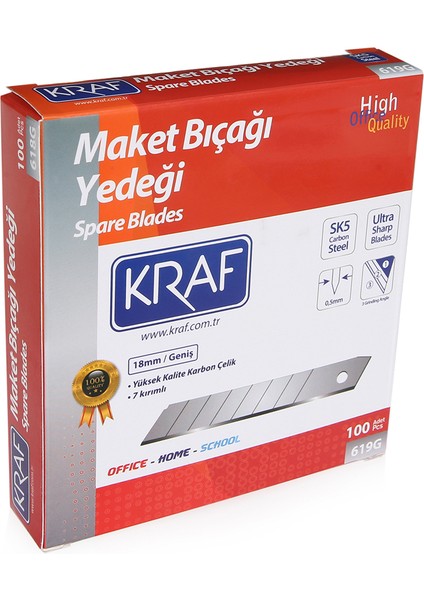 Maket Bıçağı Yedeği Geniş Ultra Karbon Çelik Sk5 100 Lü 619G