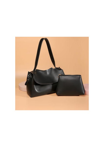 Moda Kadın Retro Hakiki Deri Inek Derisi Kompozit Tote Kova Omuz Crossbody Astarm Messenger Baget Lar Siyah Çanta (Yurt Dışından)