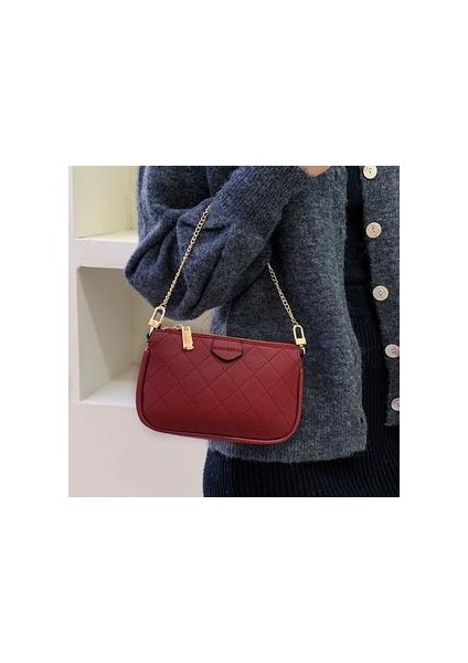 Vahşi Messenger Kadın Moda Mektubu Flap Ekose Zincirler Fermuar Kadın Casual Crossbody Kadın Tote En Kolu Lar Kırmızı Çanta (Yurt Dışından)