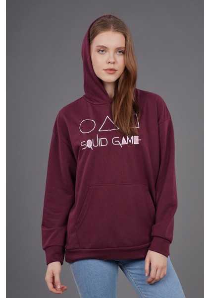 Mürdüm Geometrik Şekil Baskılı Sweat