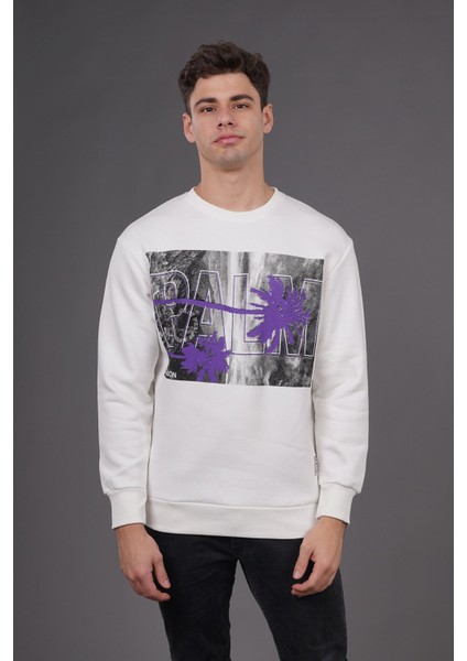 Beyaz Palmiye Baskılı Sweat