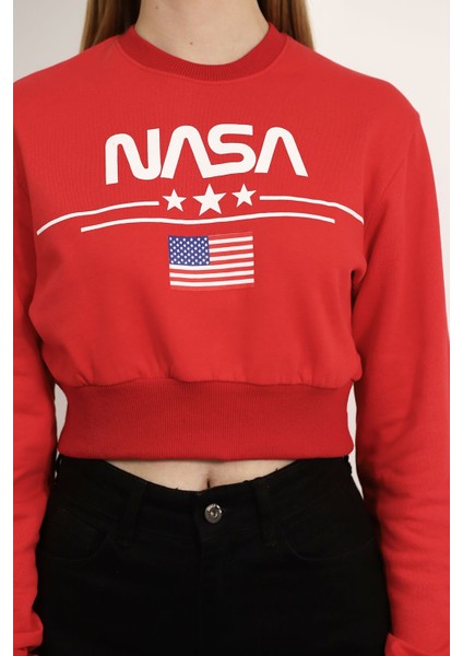 Kırmızı Nasa Baskılı Sweat