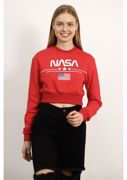 Kırmızı Nasa Baskılı Sweat