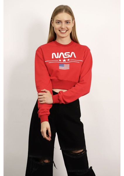 Kırmızı Nasa Baskılı Sweat