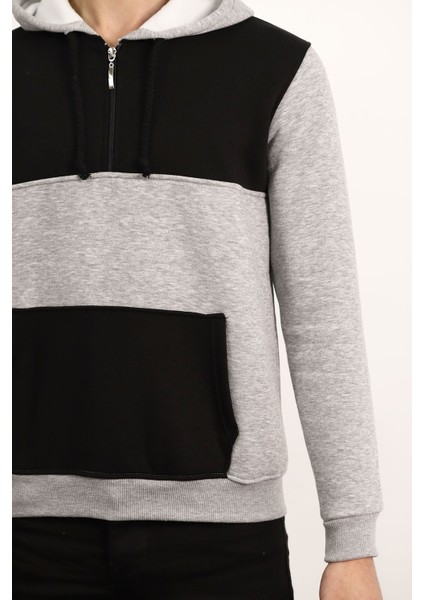 Gri Çift Renk Kanguru Cep Sweat