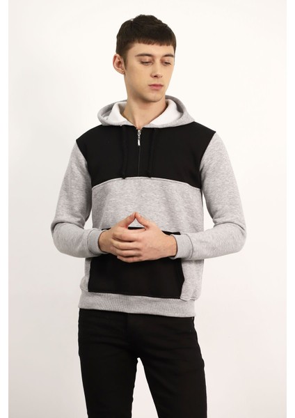 Gri Çift Renk Kanguru Cep Sweat