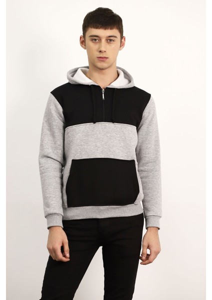 Gri Çift Renk Kanguru Cep Sweat