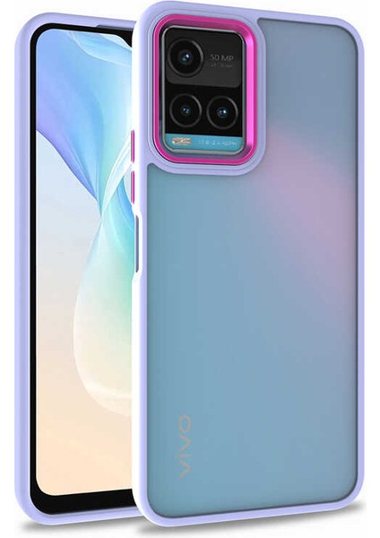 Vivo Y33S Kılıf Flora Sert Silikon Arkası Cam Şeffaf Mor