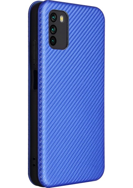 Xiaomi Poco M3 Karbon Fiber Manyetik Pu Kasası Mavisi Için (Yurt Dışından)