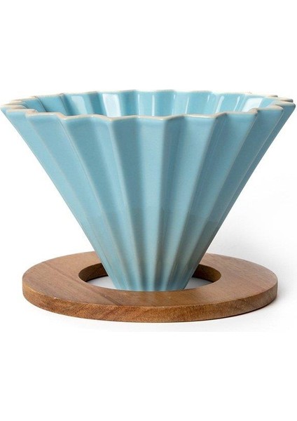 Ahşap Standlı Seramik Origami Dripper Turkuaz