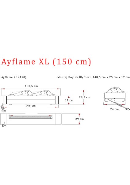 3 Boyutlu Elektrikli Şömine 3D 150 cm Ses Efektli