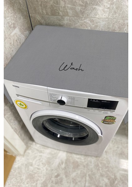 Gri Wash Nakış Işlemeli Çamaşır Makina Örtüsü