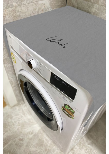 Gri Wash Nakış Işlemeli Çamaşır Makina Örtüsü