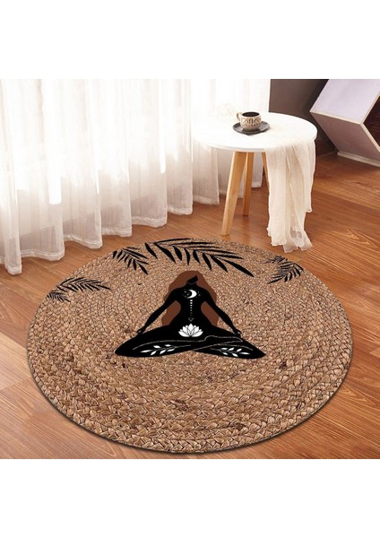 Yoga Desen Jüt Yuvarlak Hasır Halı Yolluk Salon Oda Mutfak Halısı KS-1019
