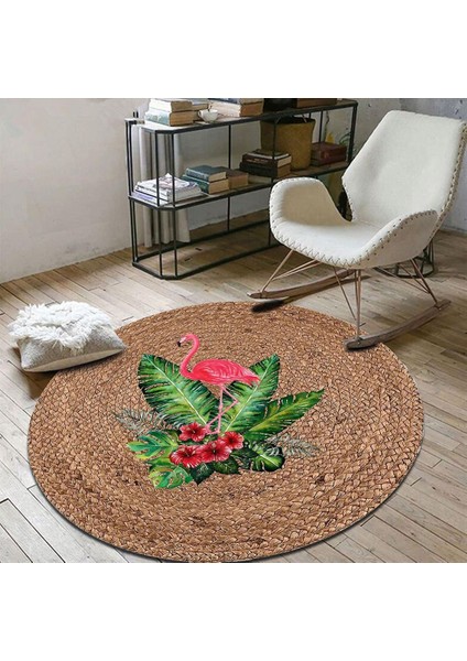 Flamingo Desen Jüt Yuvarlak Hasır Halı Yolluk Salon Oda Mutfak Halısı KS-1031