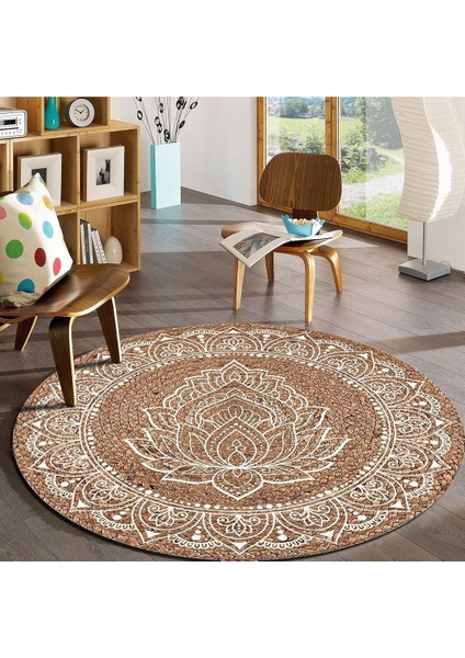 Jüt Yuvarlak Hasır Halı Yolluk Salon Oda Mutfak Halısı KS-1062