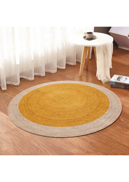 Sarı Renk Jüt Yuvarlak Hasır Halı Yolluk Salon Oda Mutfak Halısı KS-1075