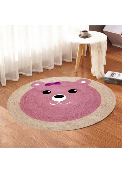 Ayıcık Desenlıjüt Yuvarlak Hasır Halı Yolluk Salon Oda Mutfak Halısı KS-1081