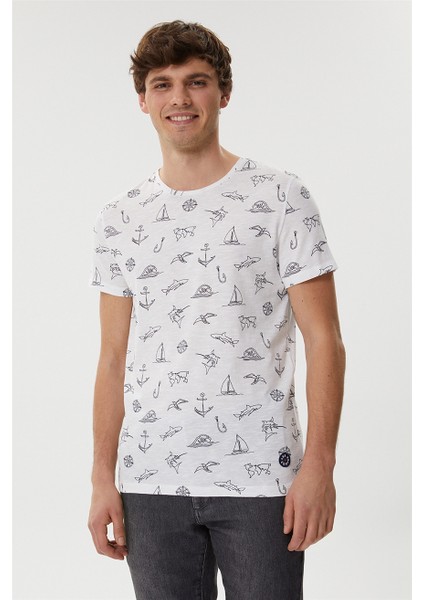 Baskılı % 100 Pamuk Bisiklet Yaka Slim Fit T Shirt Erkek T Shirt 222 Lcm 242047 1101