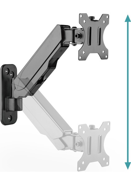 Tekli Gaz Basınçlı Yaya Sahip Duvar Tipi Monitör Tutucu 17-32'',