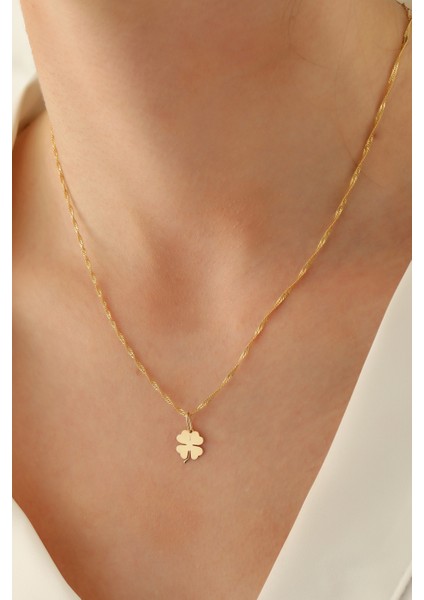 14 Ayar Altın Singapur Zincir Yonca Kolye