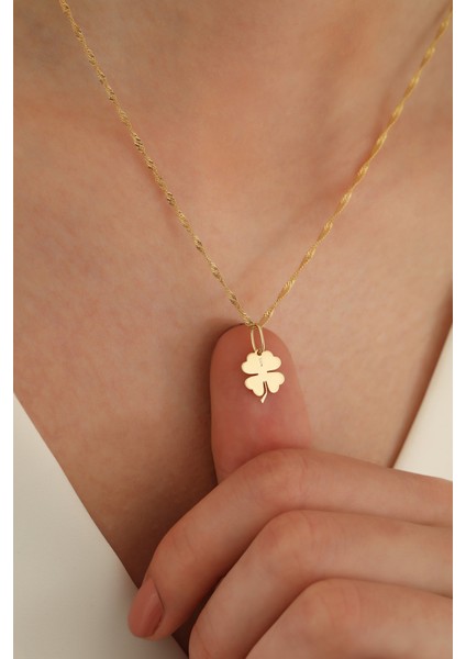 14 Ayar Altın Singapur Zincir Yonca Kolye modelleri