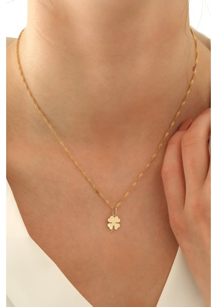 14 Ayar Altın Singapur Zincir Yonca Kolye fırsatları