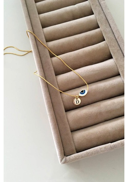 Gold İnce İtalyan Zincir Göz Uçlu Harf Detaylı Kolye