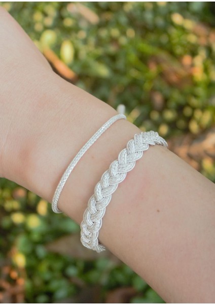 Gümüş Kazaziye Örgü Ikili Bileklik Kombin