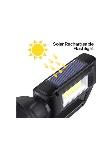 Solar Güneş Enerjili Taşınabilir Usb'li Şarjlı LED El Feneri Avcı Kamp Feneri Su Geçirmez 4 Mod Lu
