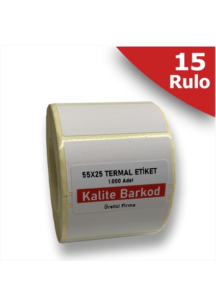 55X25 Termal Etiket | 15 Rulo Barkod Etiketi