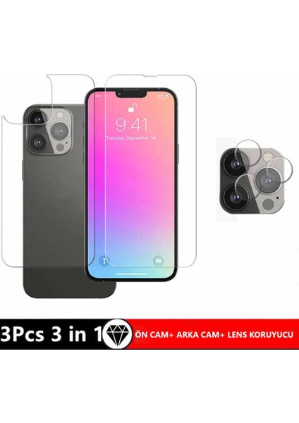 Apple iPhone 13 Mini Uyumlu Lens Koruyucu, Ön ve Arka Ekran Koruyucu Hd Kalite 3'lü Set Koruma Paketi