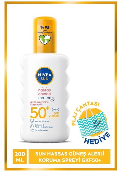 Nıvea Sun Spf 50 Güneş Alerjisine Karşı Hassas Güneş Spreyi 200ML+ Plaj Çantası