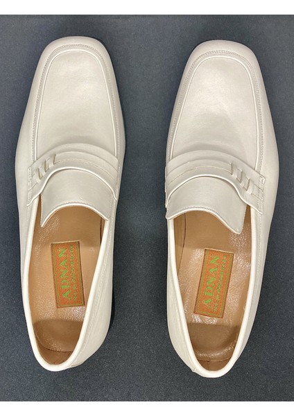 Erkek Krem Bej Bağsız Deri Dikişli Kösele El Yapımı Ayakkabı fırsatları