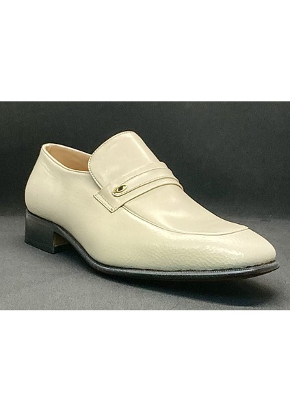 Erkek Krem Bej Tokalı Deri Dikişli Kösele Elyapımı Ayakkabı fiyatları