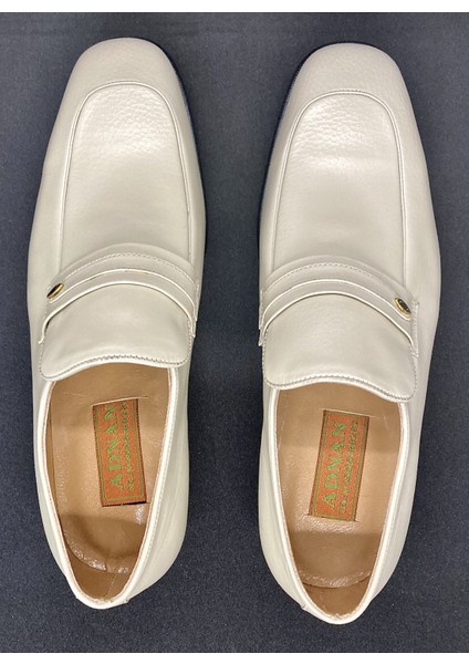 Erkek Krem Bej Tokalı Deri Dikişli Kösele Elyapımı Ayakkabı fırsatları