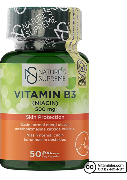 Nature's Supreme Vitamin B3 500 Mg (No Flush) 50 Kapsül