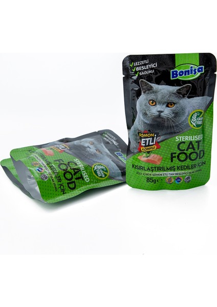 Somon Etli Pouch Kedi Konserve Sterilised 24 Lü 85GR