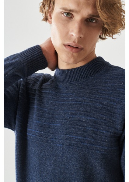 Erkek Havacı Mavı-petrol Standart Fit Normal Kesim Yarım Balıkçı Yaka Triko Kazak